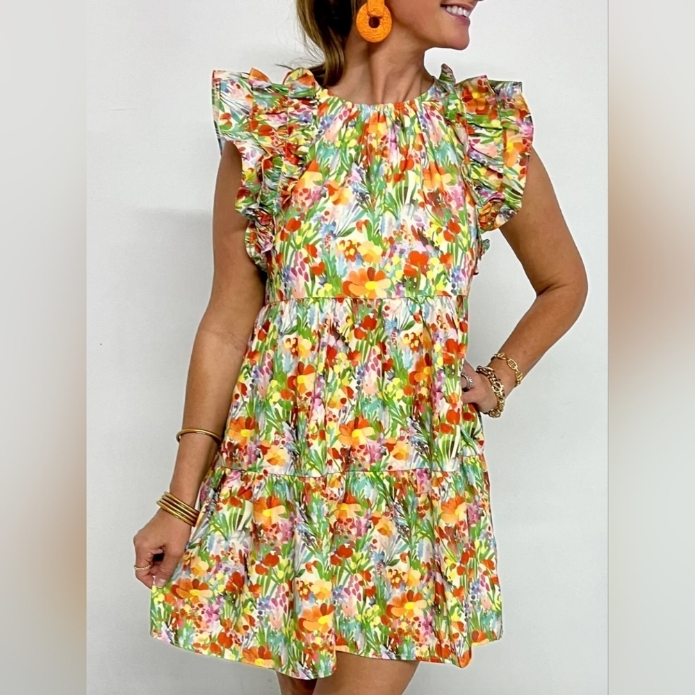 THML NWT Garden Floral Mini Ruffle Sleeve Dress Size Small - Picture 2 of 16